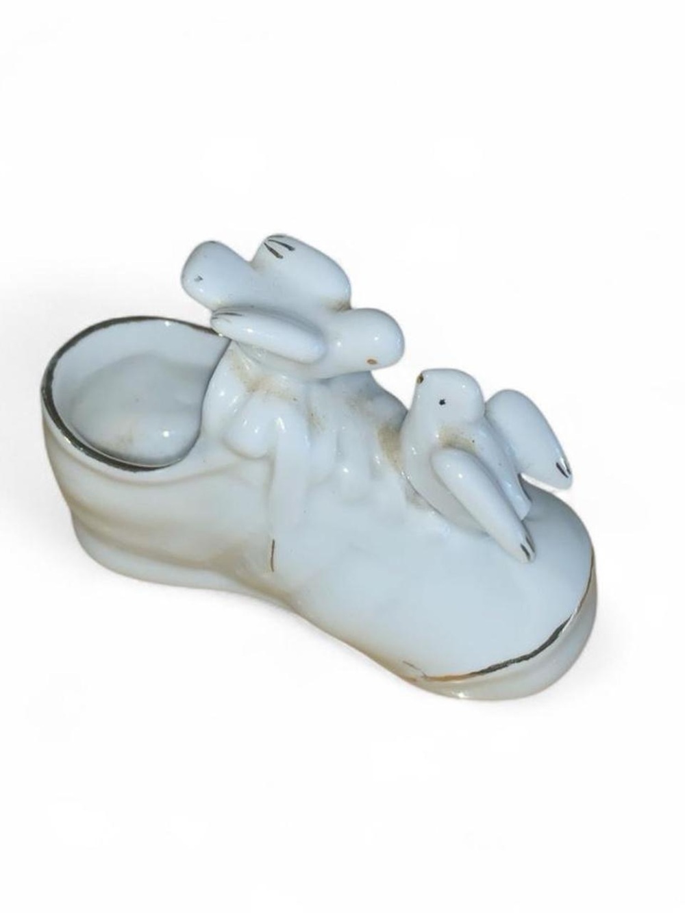 Classic White Kids Porcelain Shoe with Bird Accents